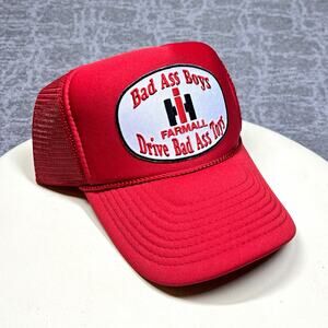 Nissun Cap Red Trucker Hat Mesh Back Adjustable Bad Ass Boys Farmall Patch